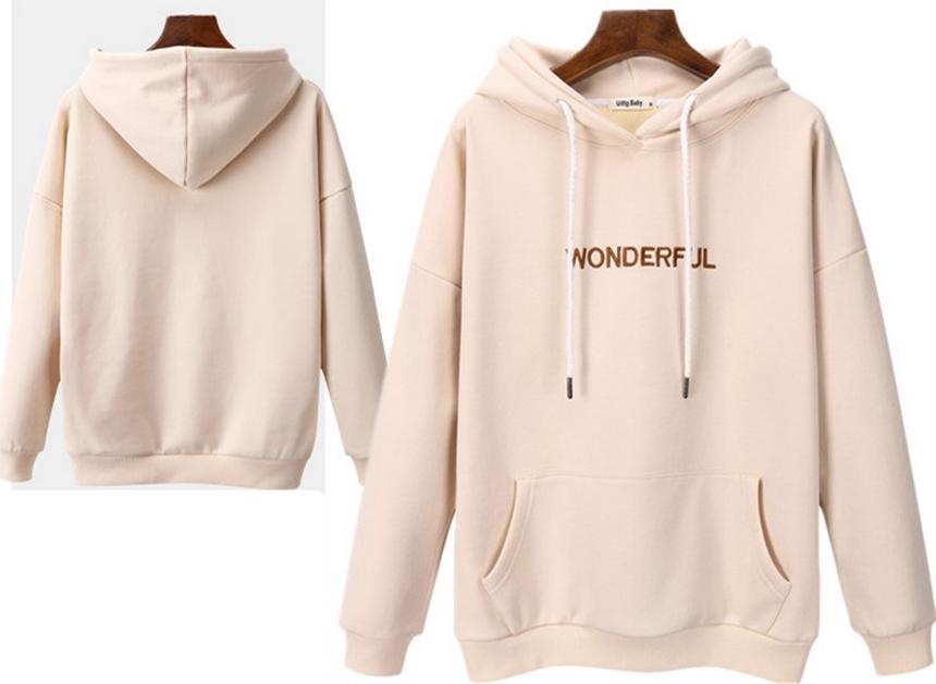 Áo Khoác Hoodie Form Rộng Tay Dài In WONDERFUL Đơn Giản Mũ Trùm Đầu Phong Cách Hàn Quốc