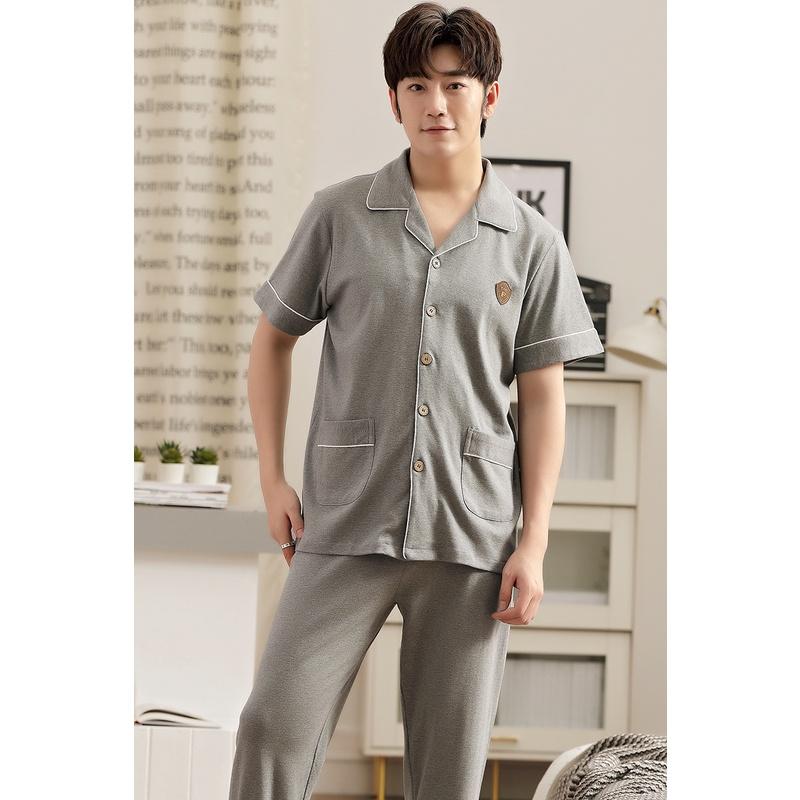 1503-Bộ Pijama cộc tay nam chất cotton 100% thoáng mát - mềm mai, tông ghi trơn màu mộc mạc giản dị, size L-3XL