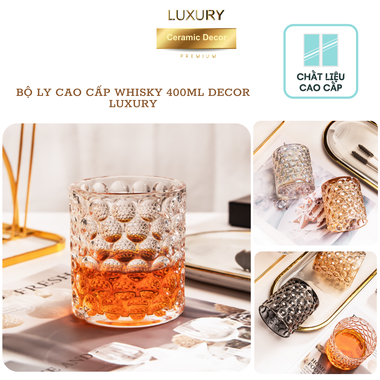 Bộ Ly Uống Nước, Rượu Whisky Phong Cách Châu Âu 6 Sets DECOR LUXURY - Hàng Nhập Khẩu