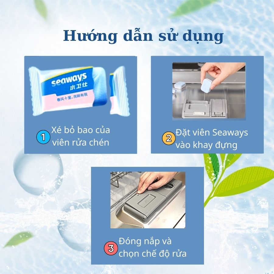 [COMBO] 3 túi viên rửa chén Seaways (35 viên x 3) tặng 1 túi muối 500gr- Dành cho mọi loại máy rửa chén bát