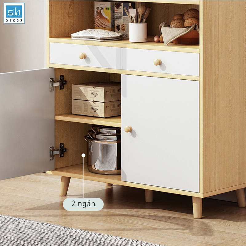 Tủ Gỗ Đa Năng Cửa Kính 80cm, Tủ Decor Phòng Khách, Nhà Bếp Màu Trắng Oak (Sồi) SIB Decor KG21