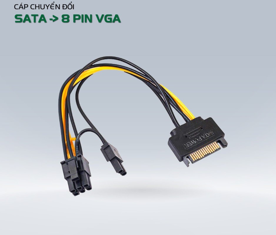 Cáp Chia Nguồn SATA 1 ra 2 - Dây cáp chuyển đổi nguồn từ cổng ATX 4 chấu sang giắc 8 chấu cpu chất - Cáp chia nguồn Card VGA 8Pin ra 2 x 8Pin (6+2) SATA 15pin to 8pin (6+2) cấp nguồn cho Card màn hình