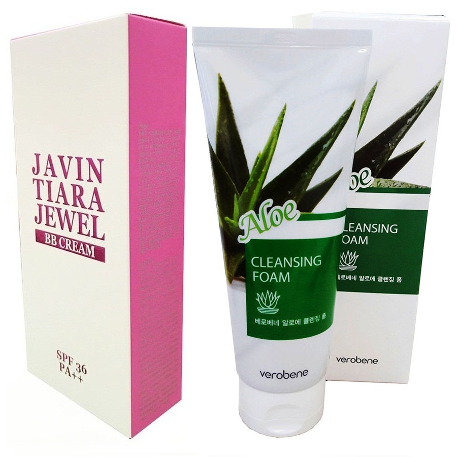 COMBO Kem Nền Trang Điểm, Chống Nắng_Javin Tiara Jewel BB SPF 36 PA++ 40ml và Sữa Rửa Mặt Lô Hội_Verobene Aloe Cleansing Foam 150ml