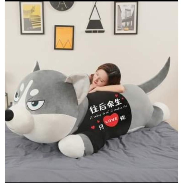 Gấu bông chó husky ngáo siêu to khổng lồ làm gối ôm quà tặng - gấu bông cao cấp size 1m -&gt; 1m5