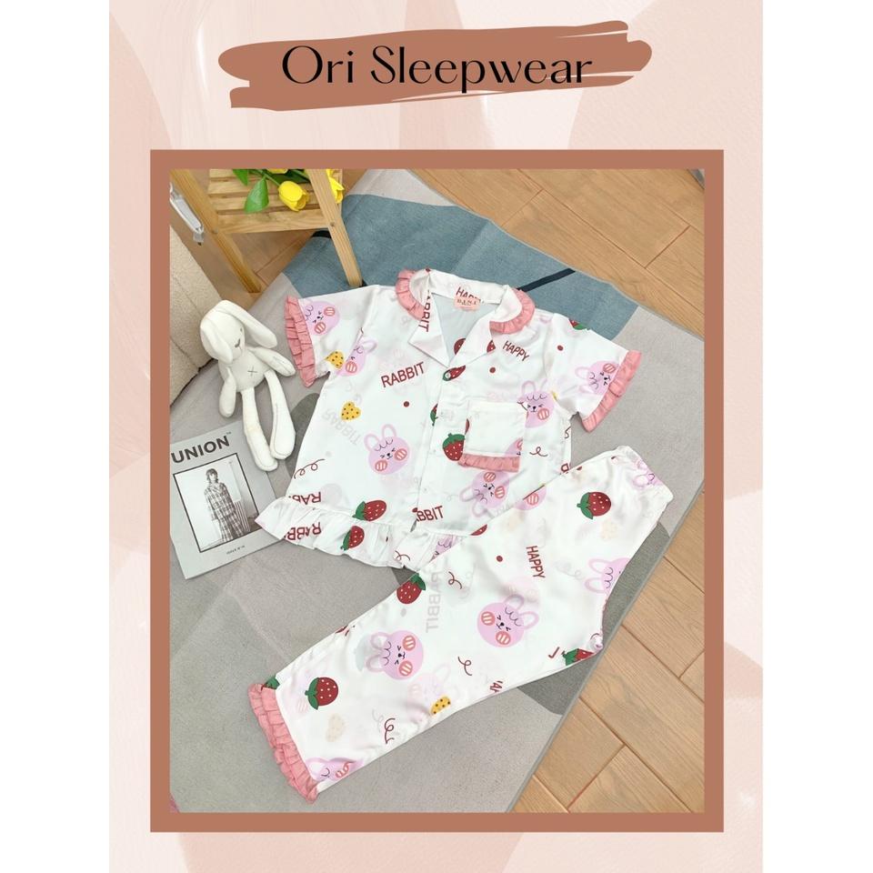 Đồ bộ Ori Sleepwear- Bộ mặc nhà Thỏ Happy- set dài cộc tay - Lụa Satin mềm mượt