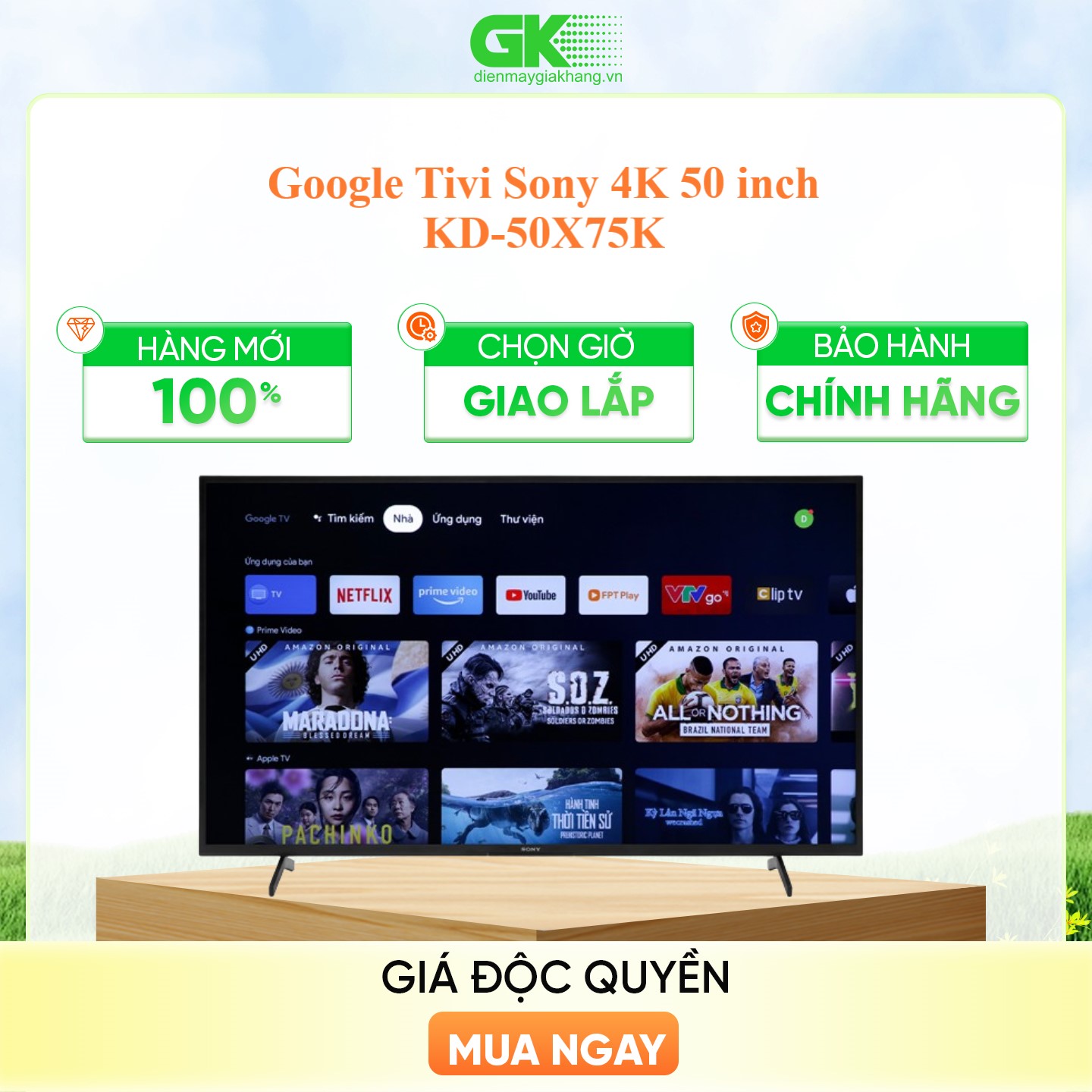 Google Tivi Sony 4K 50 inch KD-50X75K VN3 - Hàng chính hãng