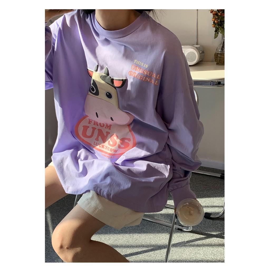 Áo thun dài tay BÒ SỮA UNSS phông Unisex nam nữ tee oversize form rộng pull Ulzzang Streetwear thu đông vải mềm