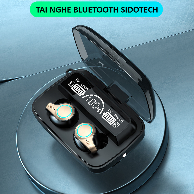 Tai nghe bluetooth không dây SIDOTECH mini TWS true wireless có micro không dây bluetooth 5.1 âm thanh CV8 bùng nổ Siêu Bass, màn hình LED hiển thị pin, cảm ứng vân tay cực nhạy có sạc dự phòng cho điện thoại, mẫu tai nghe không dây Siêu Bass - Hàng Chính Hãng