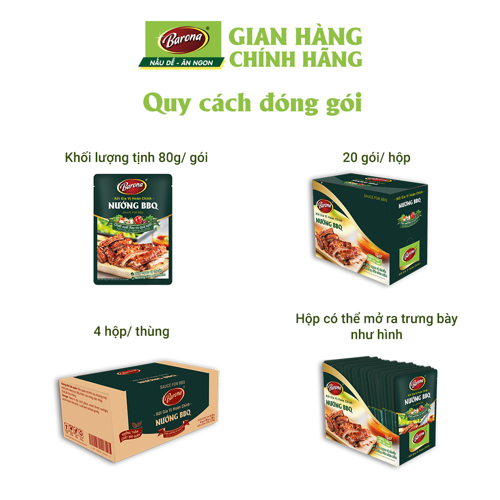 Combo 1 hộp Gia Vị Nướng BBQ Barona 80g ướp ngon chuẩn vị không cần nêm nếm