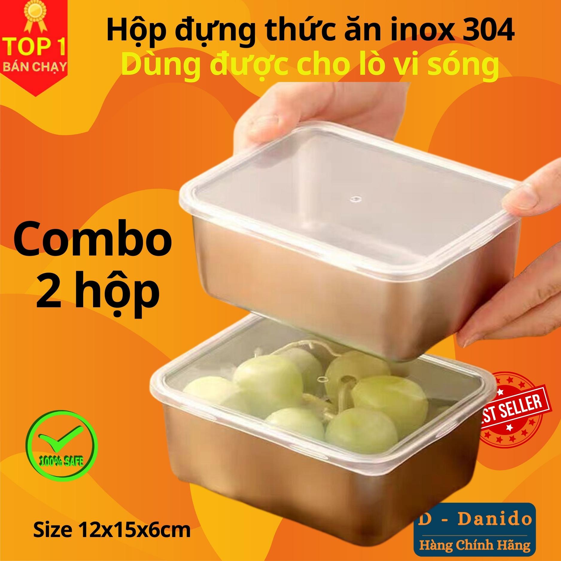 Hộp đựng thực phẩm tủ lạnh size 13.5x11x5cm kèm nắp nhựa chất liệu inox 304 dùng được cho lò vi sóng, chính hãng D Danido