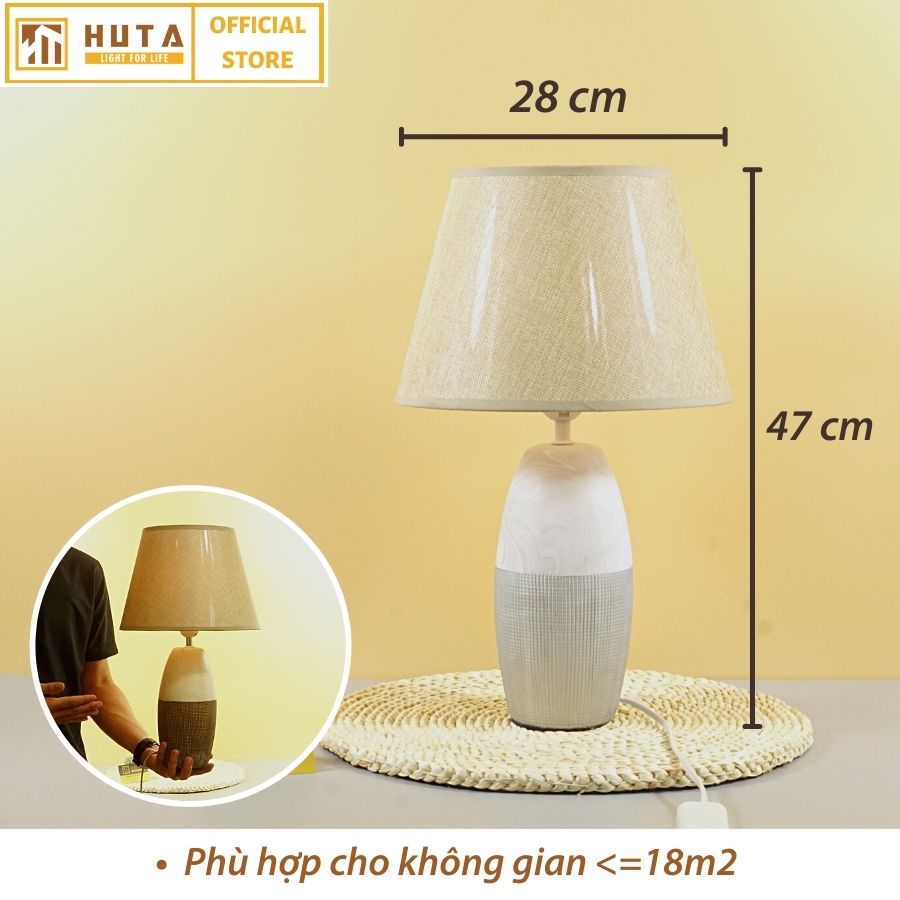 Đèn Ngủ Để Bàn HUTA S5 Gốm Sứ Cao Cấp Sang Trọng Decor Trang Trí Phòng Ngủ Phòng Khách, Khách Sạn, Điều Chỉnh Độ Sáng, Đèn Vàng Bóng LED Tiết Kiệm Điện