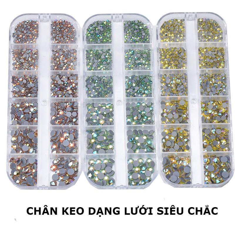 Đá đính móng nail chân keo YHB lưới khay mix size 12 ô 1440 viên, đá nail gắn móng phụ kiện quần áo túi ví siêu sáng