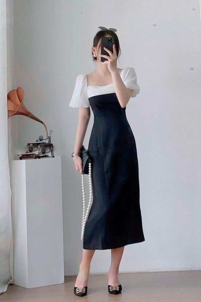 ĐẦM BODY CỔ VUÔNG TAY BÍ PHỐI TƠ 12405