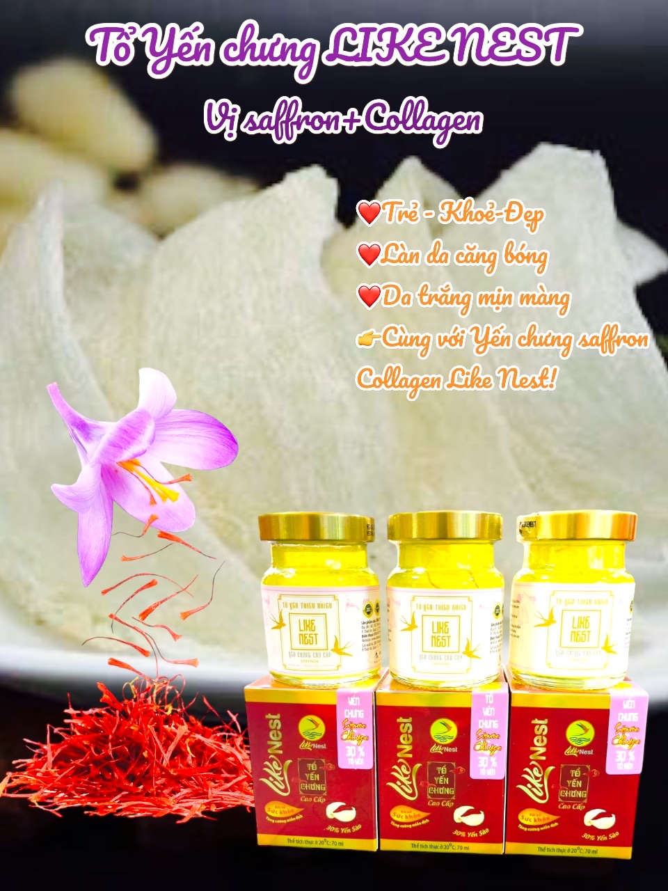 Yến Chưng Nhuỵ Hoa Nghệ Tây LikeNest 30% Tổ Yến