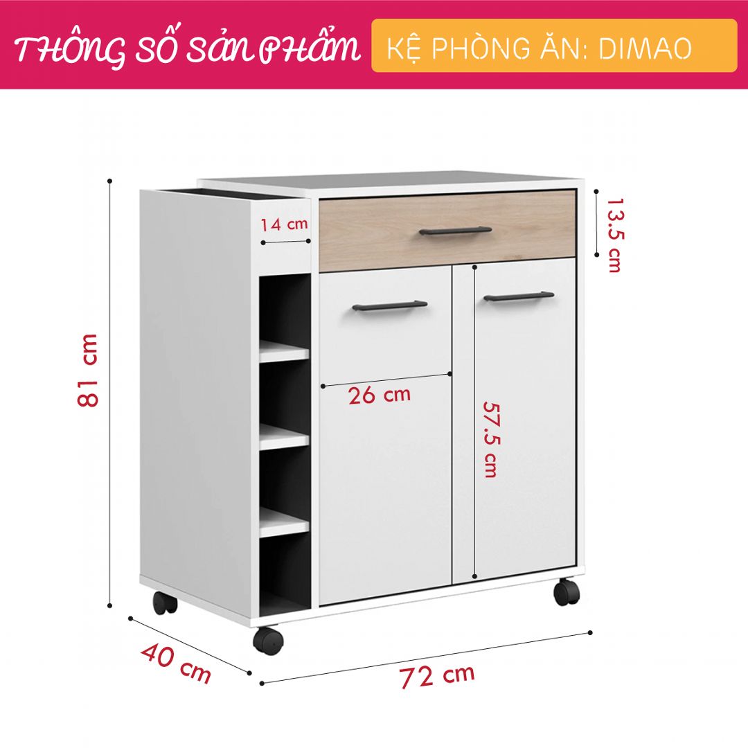 Tủ phòng ăn gỗ hiện đại SMLIFE Dimao | Gỗ MDF dày 17mm chống ẩm | D82xR40xC81cm