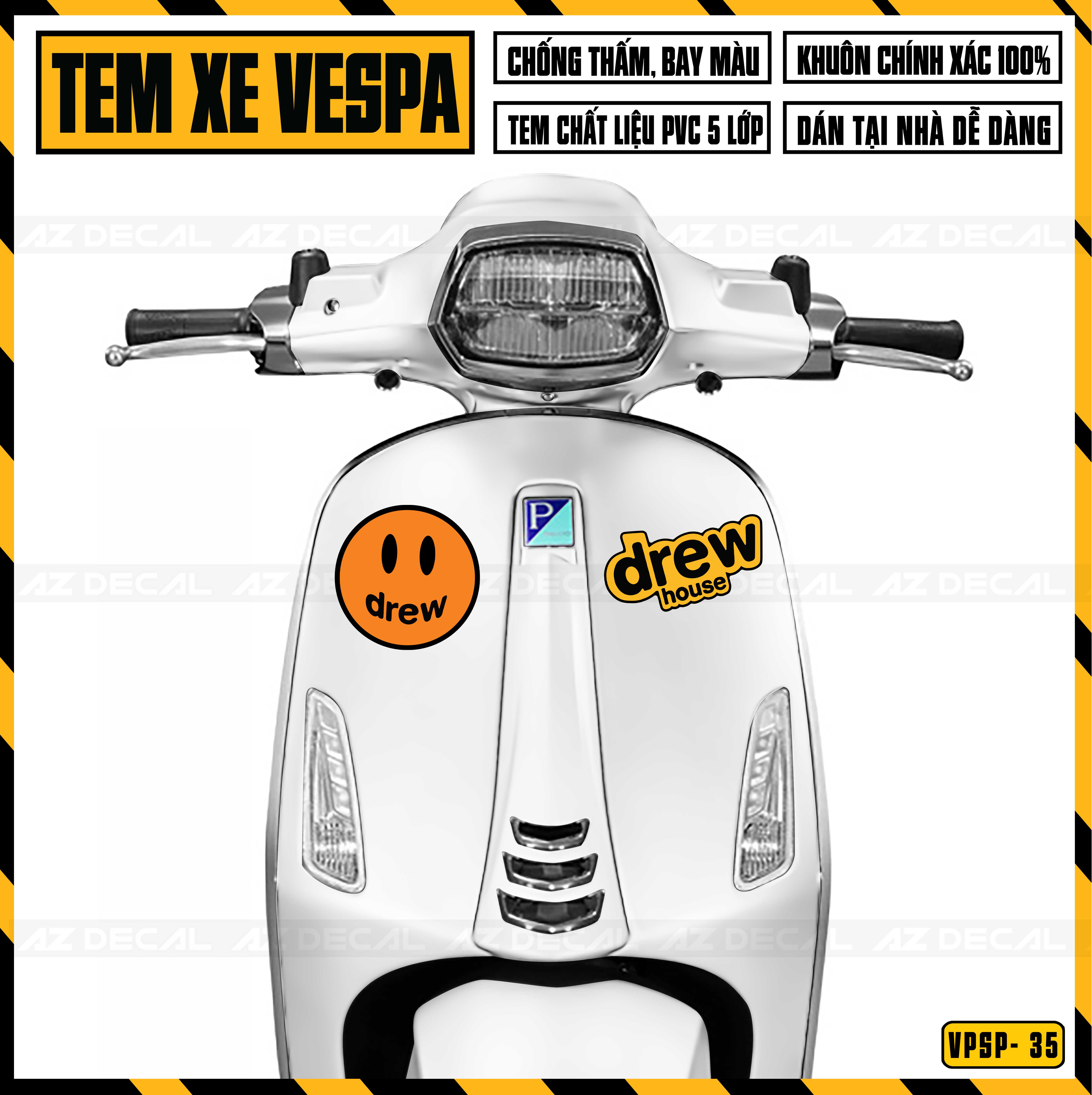 Tem Chế Xe Vespa Sprint / Primavera Phong Cách Drew House | VP35 | Decal Rời Dán Xe Máy Vespa Trang Trí Cắt Khuôn Sẵn Dễ Dán