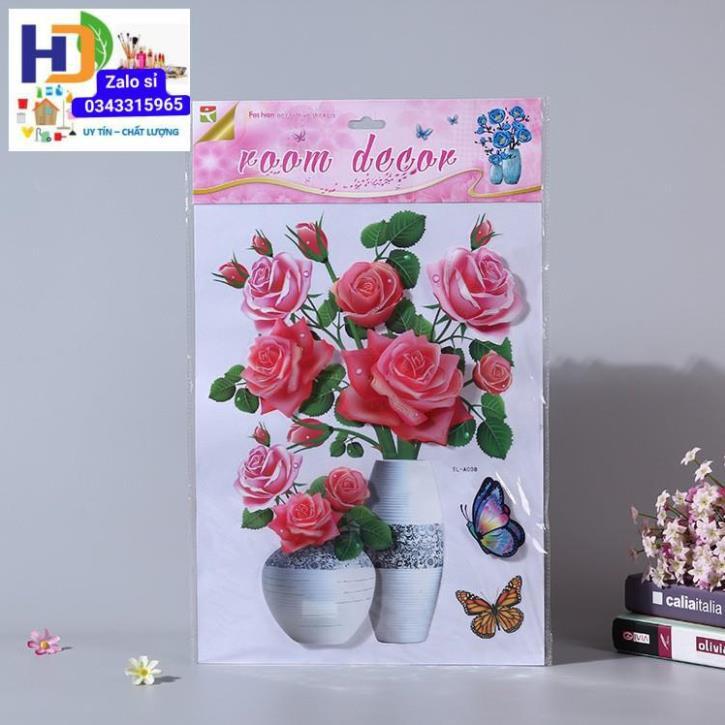 Tranh Dán Tường 3D Hình Bình Hoa, Có Sẵn Keo Dán, Đủ 12 Mẫu Bình Hoa Đẹp Mắt