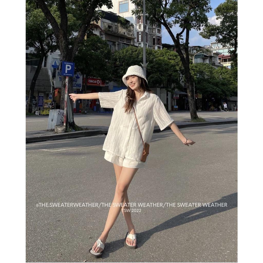 Áo sơ mi ren 2 lớp tay lỡ cổ đức siêu hot hàng Quảng Châu loại 1