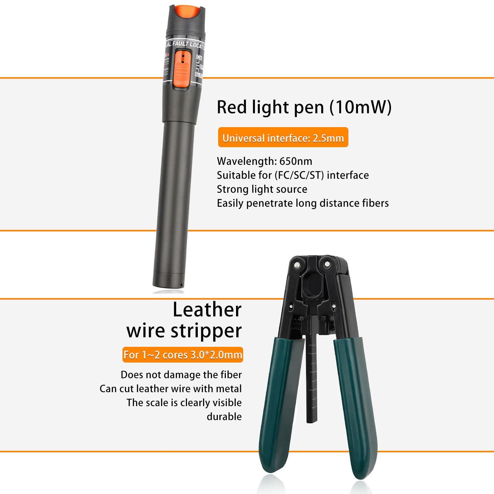 Cold Contact Optical Fiber Tool Set Fiber Cleaver Set with Optical Power Meter 10mW Red Light Pen Wire Stripper Storage Bag