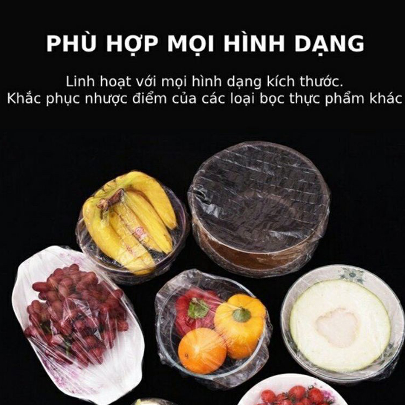 Túi 100 Màng Bọc Thực Phẩm Có Chun ,Túi Bọc Thực Phẩm Gấu Set 100 Màng Bọc Thực Phẩm Túi Gấu Màng Bọc Thực Phẩm PE Có Chun Bọc Đồ Ăn Co Giãn Tái Sử Dụng