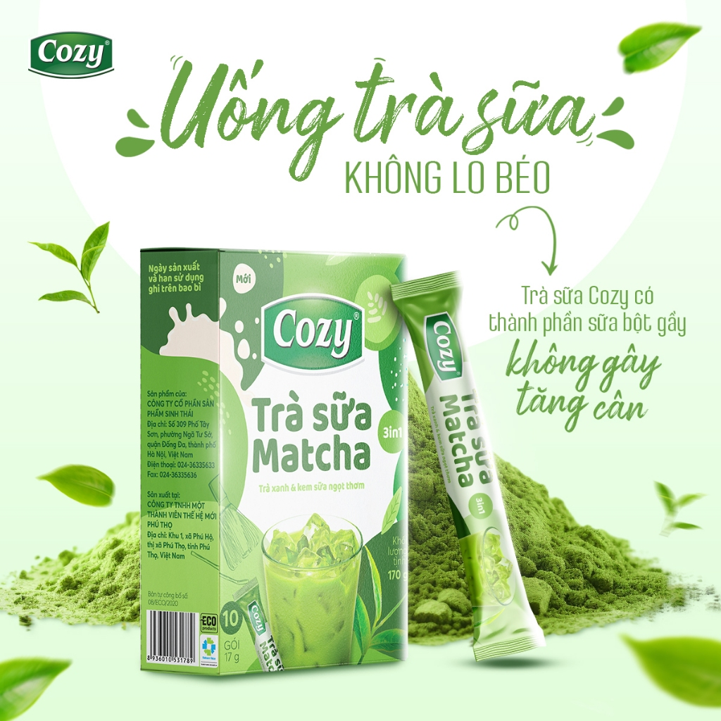 Cozy Trà sữa 3in1 - Matcha 10 gói x 17g Hộp