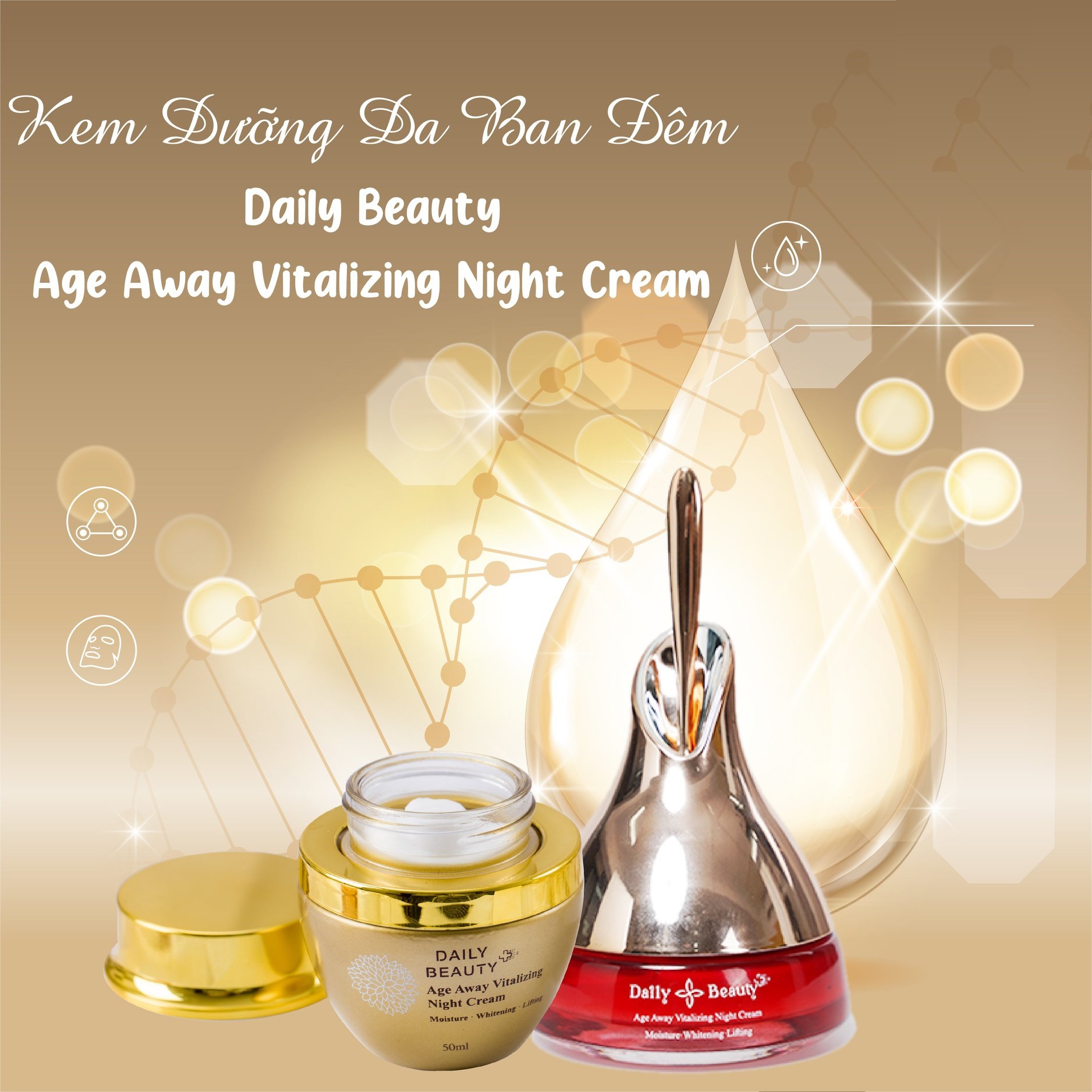 Combo 3 hộp Kem dưỡng da ban đêm Daily Beauty Age Away Vitalizing Night Cream Đánh Thức Thanh Xuân sản phẩm nhập khẩu chính ngạch Hàn Quốc