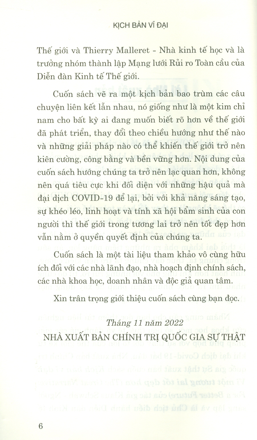 KỊCH BẢN VĨ ĐẠI Vì một tương lai tốt đẹp hơn - Klaus Schwab, Thierry Malleret -  Nxb Chính trị Quốc gia sự thật - bìa mềm