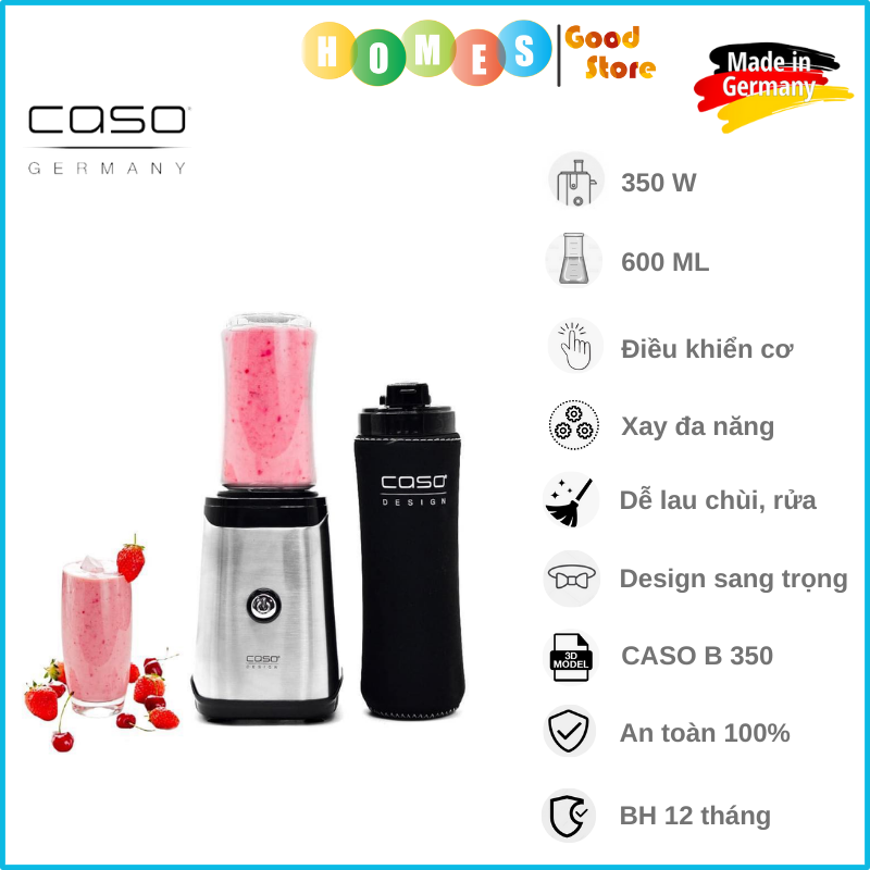 Máy Xay Sinh Tố CASO B350 Single-Serve Mix & Go 3609, Cực Bền, Sang Trọng, Kèm 2 Cối, Dung Tích 0.6L Công Suất 350W - Hàng Nhập Khẩu Đức