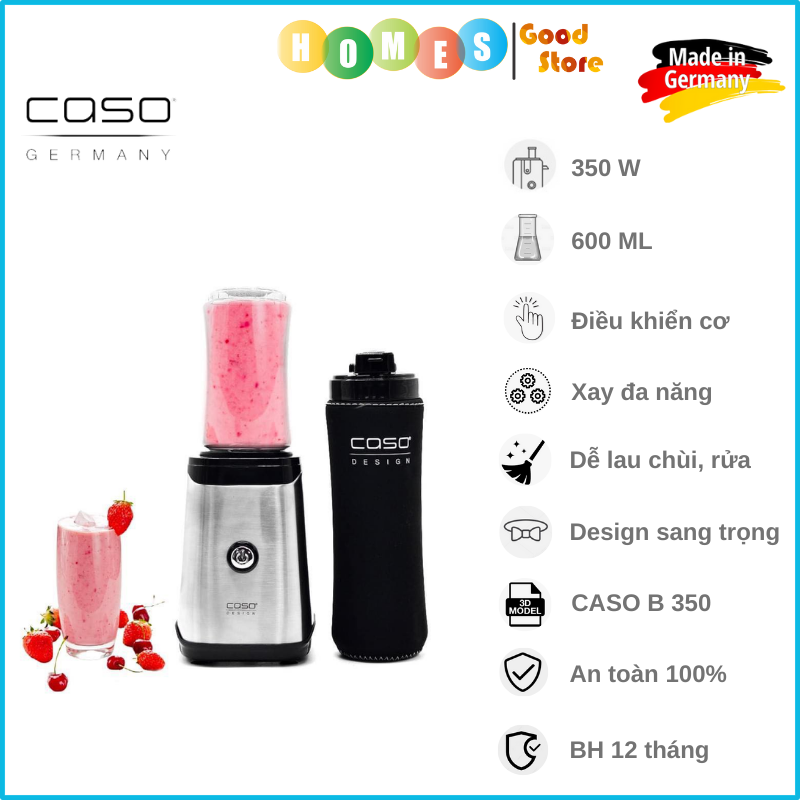 Máy Xay Sinh Tố CASO B350 Single-Serve Mix &amp; Go 3609, Cực Bền, Sang Trọng, Kèm 2 Cối, Dung Tích 0.6L Công Suất 350W - Hàng Nhập Khẩu Đức