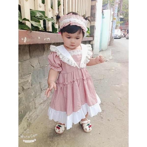 Váy Hồng Dolly Pastel Cho Bé Gái 4 Đến 30kg Chất Đũi Phối Ren