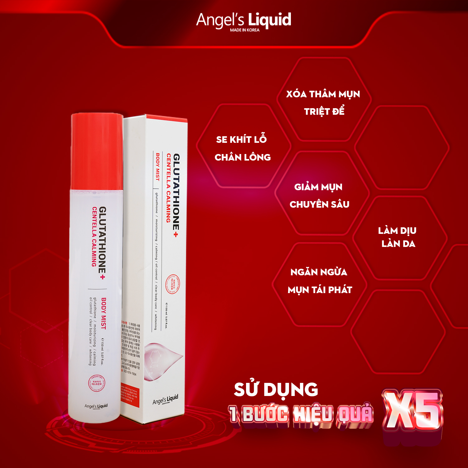 Xịt Giảm Mụn Lưng Angel Liquid Glutathione Plus Centella Calming Body Mist 150ml