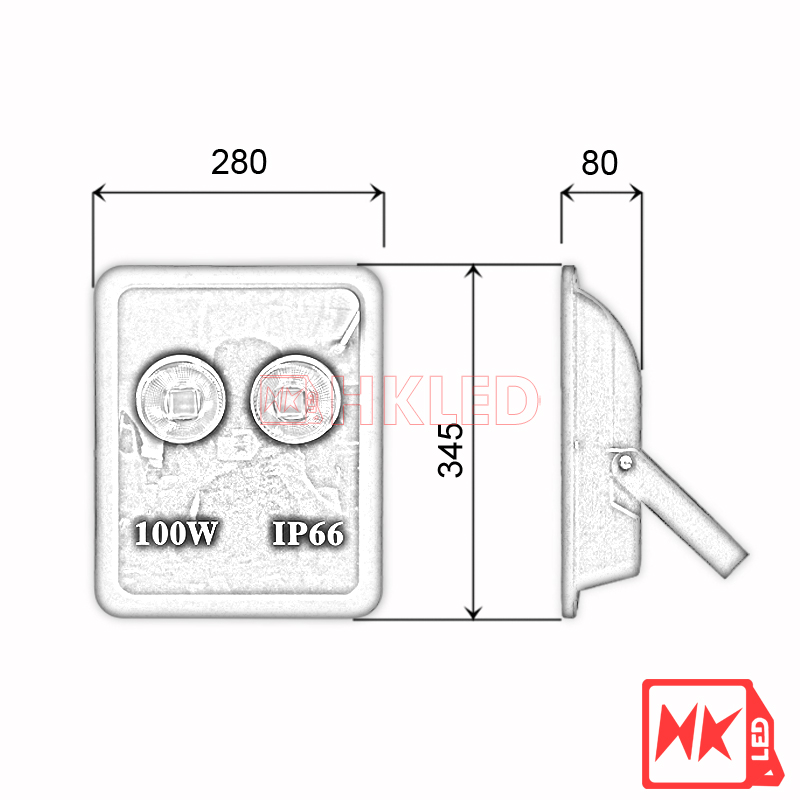 HKLED - Đèn pha tròn vuông LED ngoài trời 100W - IP65 - DPTV100