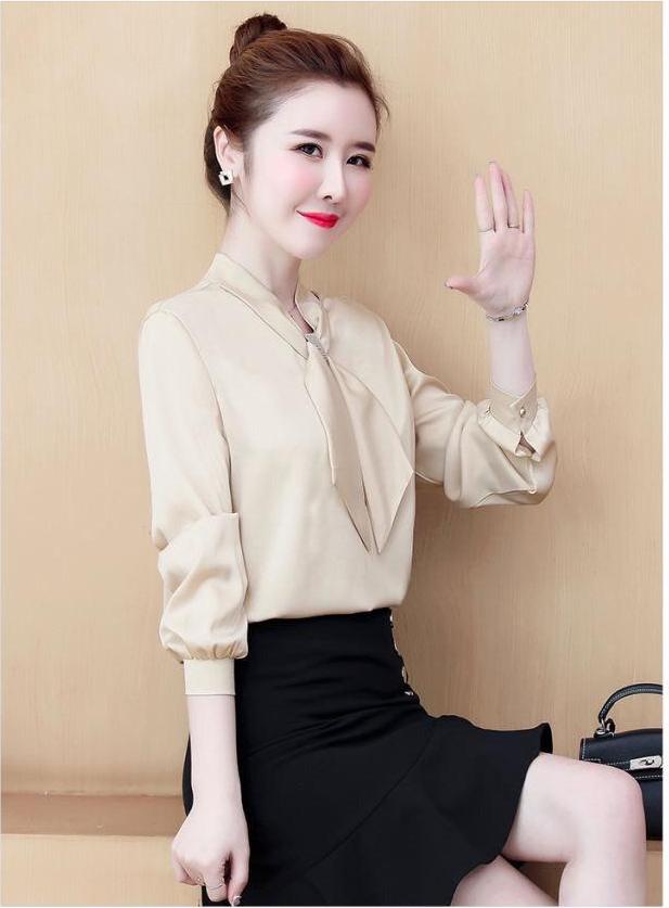 Áo sơ mi công sở phối nơ cổ kèm phụ kiện - SB2001