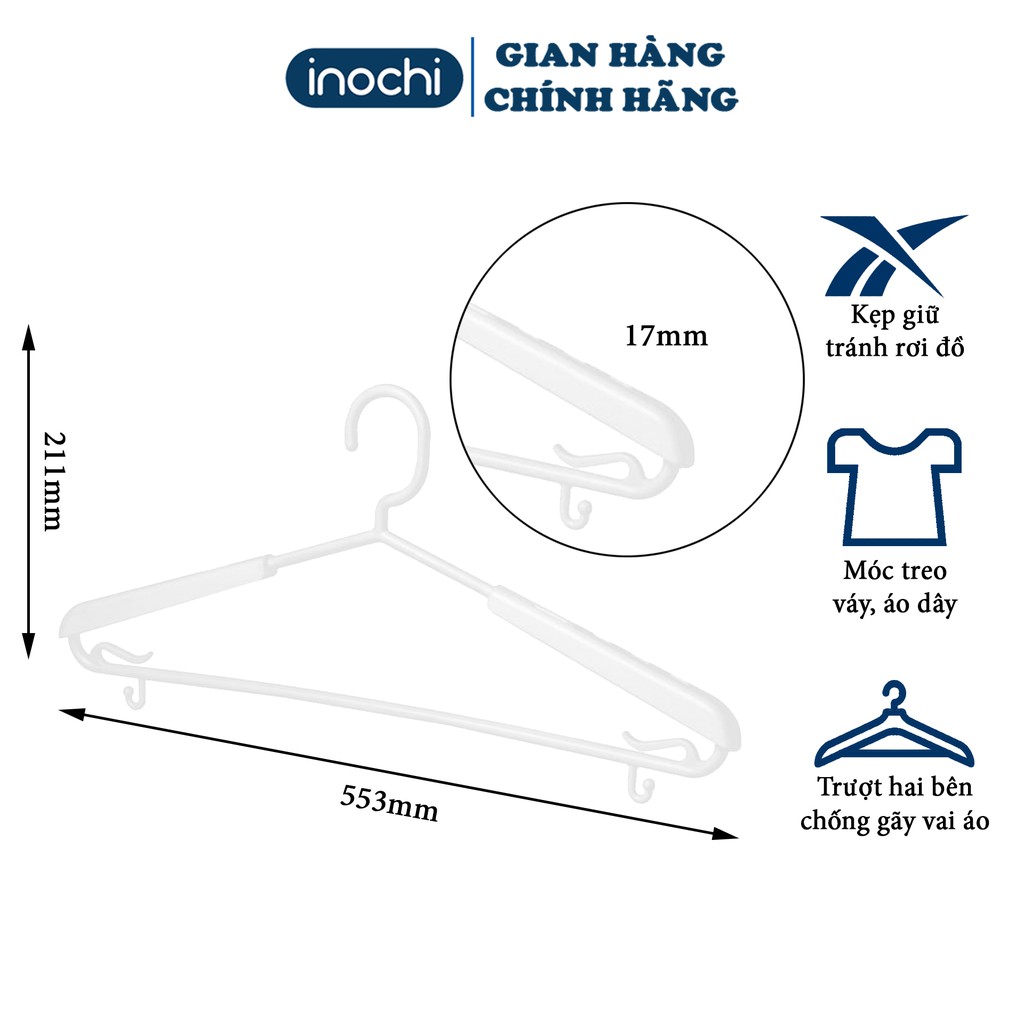 Set 05 cái Móc áo trượt lớn Hara 177 Bằng Nhựa Cao Cấp Inochi Nhật Bản (417 x 100 x 210 mm) - Giao Màu Ngẫu Nhiên