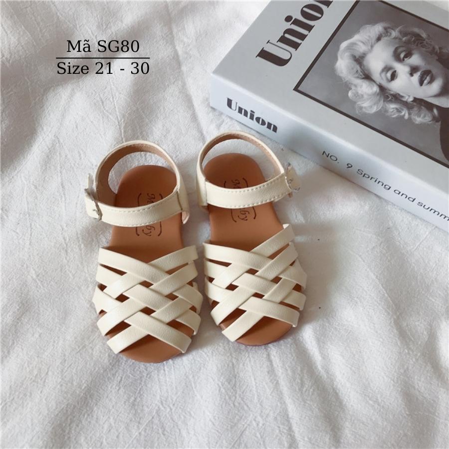 Sandal bé gái MGBABY da mềm đế êm quai đan chéo dép rọ bít mũi búp bê tiểu thư 3 màu đen be trắng 1 - 6 tuổi phong cách SG80