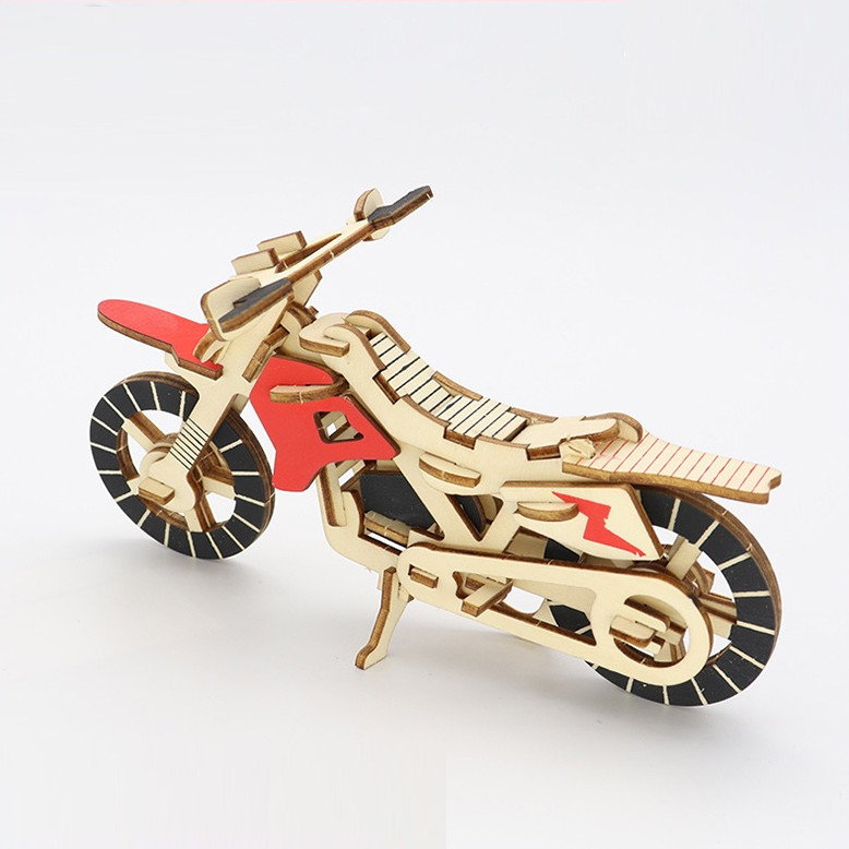 Đồ chơi lắp ráp gỗ 3D Bộ 12 Mô hình Phương tiện Ô tô, Xe máy, Xe đạp Laser