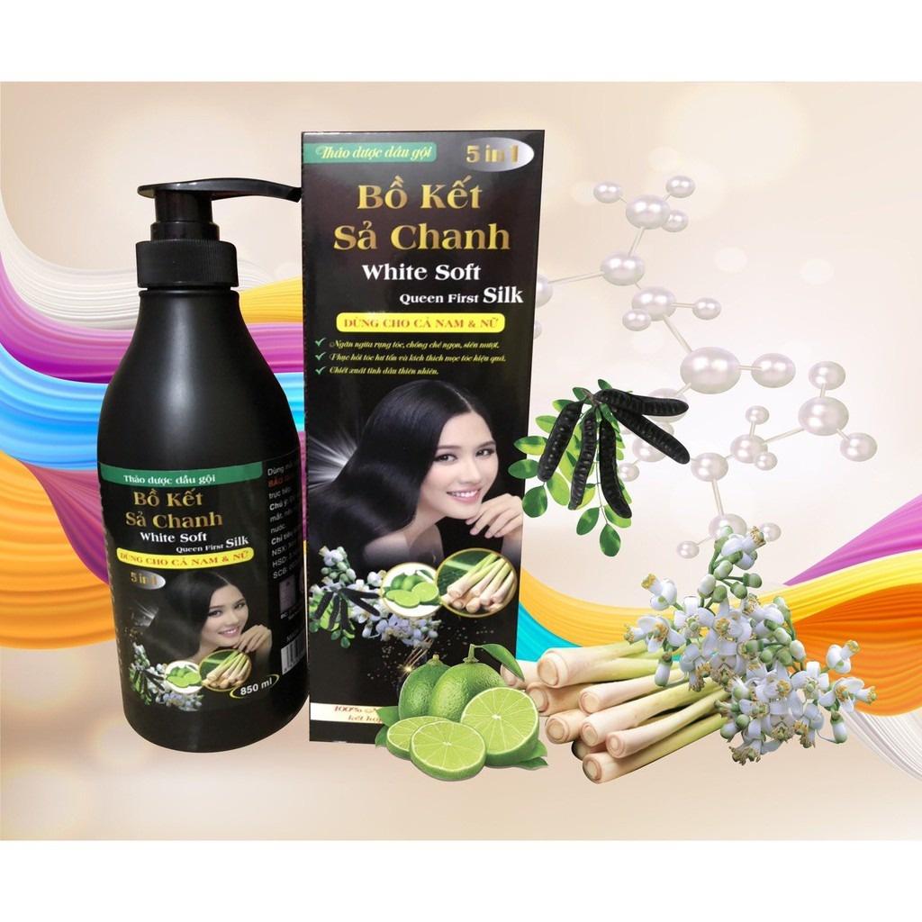 Dầu gội đầu bồ kết sả chanh White soft 5in1 ngăn dụng tóc  Dầu Gội Đầu Bồ Kết Sả Chanh 850ml