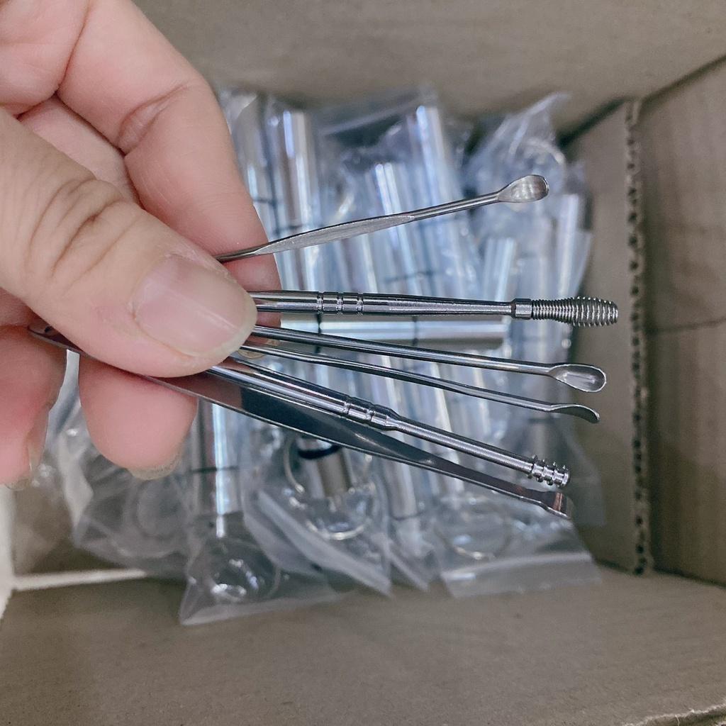 Bộ lấy ráy tai inox 6 món - bộ dụng cụ ngoáy tai có đèn thép không rỉ an toàn cho bé và gia đình