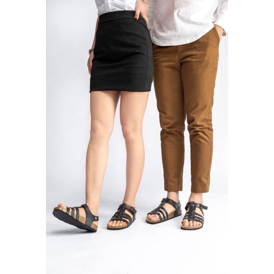 Sandal Unisex HuuCuong chiến binh da bò đen đế trấu handmade