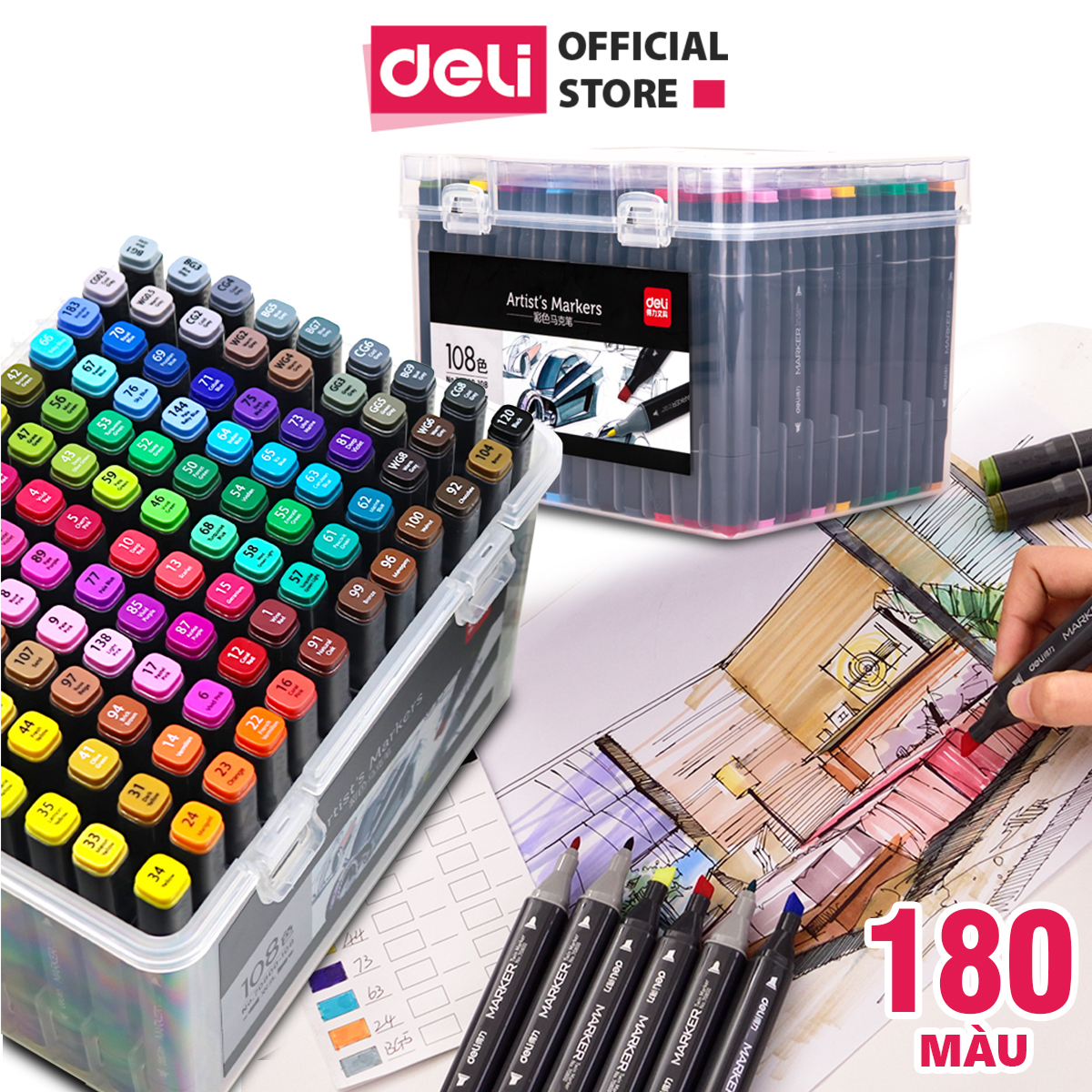 Bút Màu Marker Hai Đầu Chuyên Nghiệp Deli - Chuyên Sử Dụng Vẽ Anime - 70800