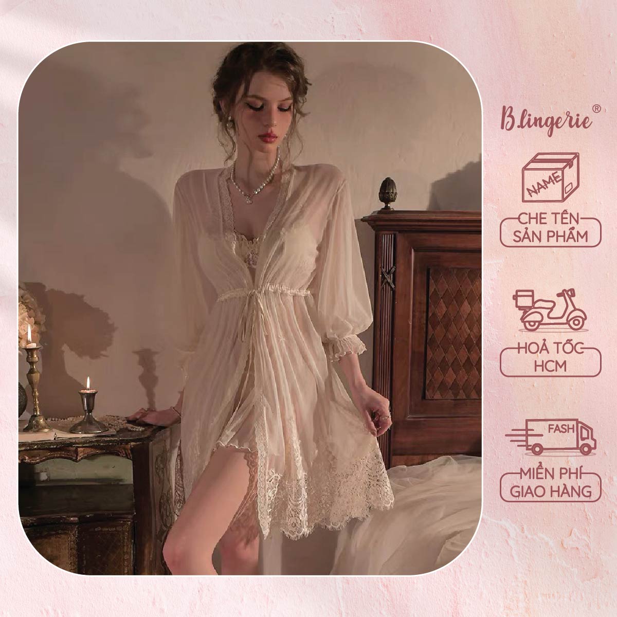 Áo Choàng Ngủ Ren - B.Lingerie