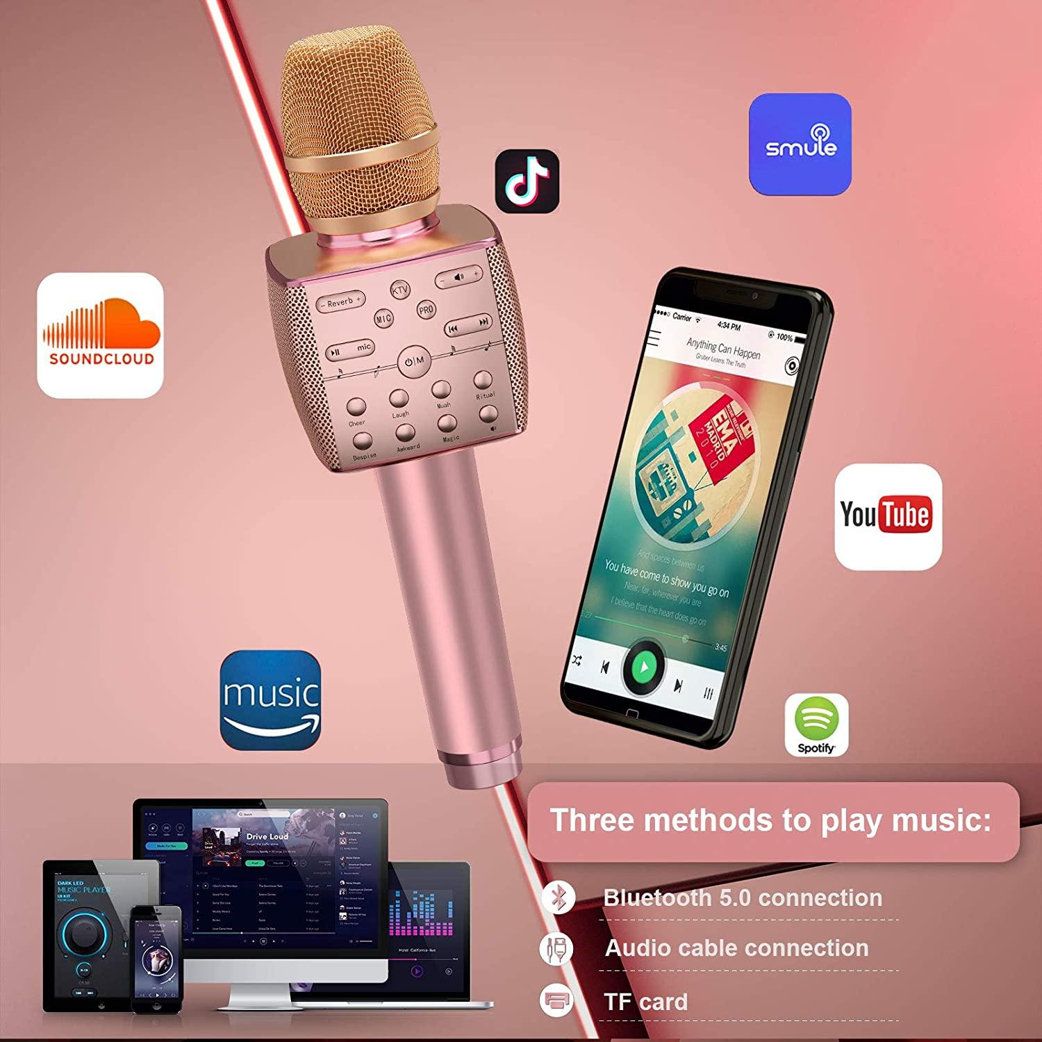 Micro Karaoke không dây Bluetooth Chuyên nghiệp Mic Chuyên nghiệp Máy hát di động cho điện thoại Bluetooth/TV/loa nhà KTV Màu sắc: Vàng