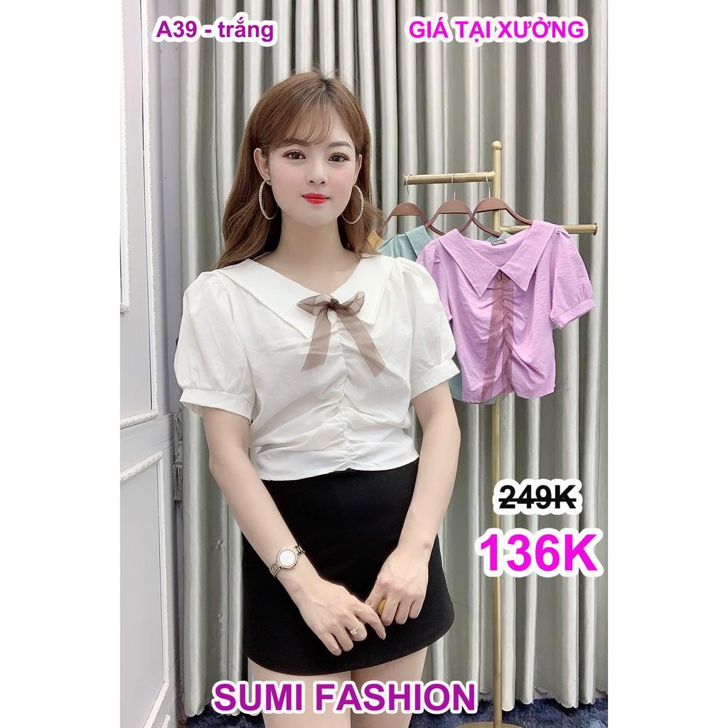 Áo cổ nơ tay bồng Chất liệu đũi, mềm, min, mát, không nhăn A39. size 40-63kg