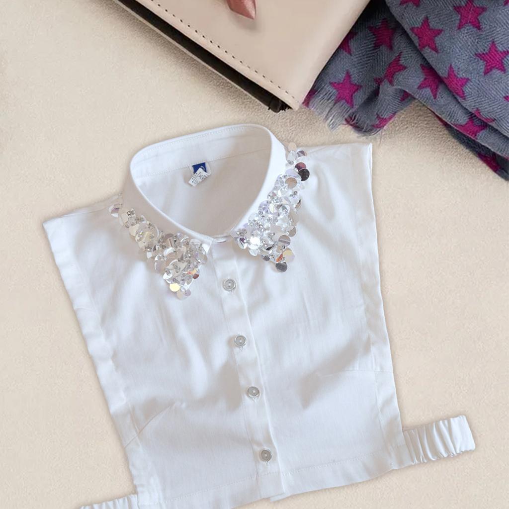 Women's Fashion Sequins Fake Collar Half Shirt Cotton Big Lapel False Collar Sweater Accessories