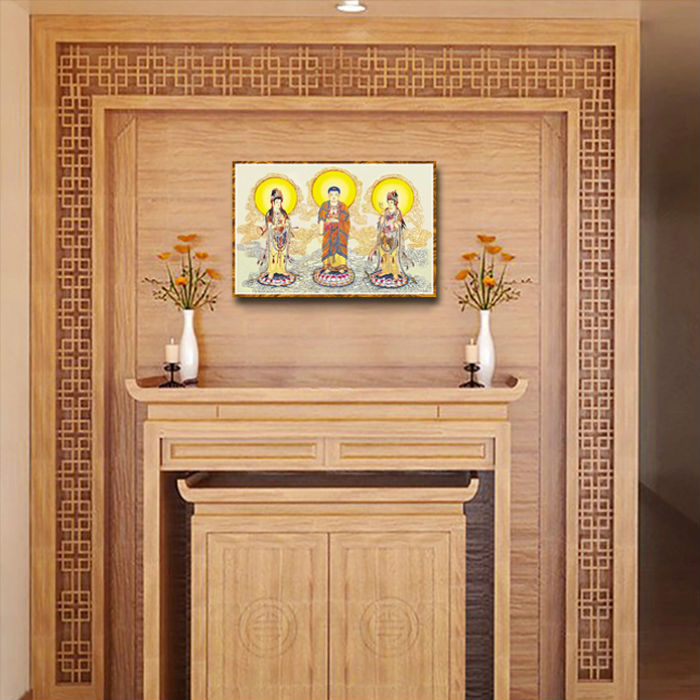 Tranh Phật giáo trang trí phòng thờ mẫu Tam thánh, phật adida, quan thế âm bồ tát, Tranh Phật Giáo HPV-44