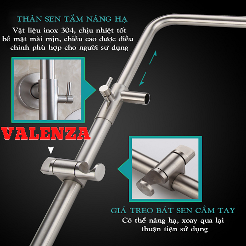 Bộ sen cây tắm đứng inox sus304 nóng lạnh Valenza SCT-01