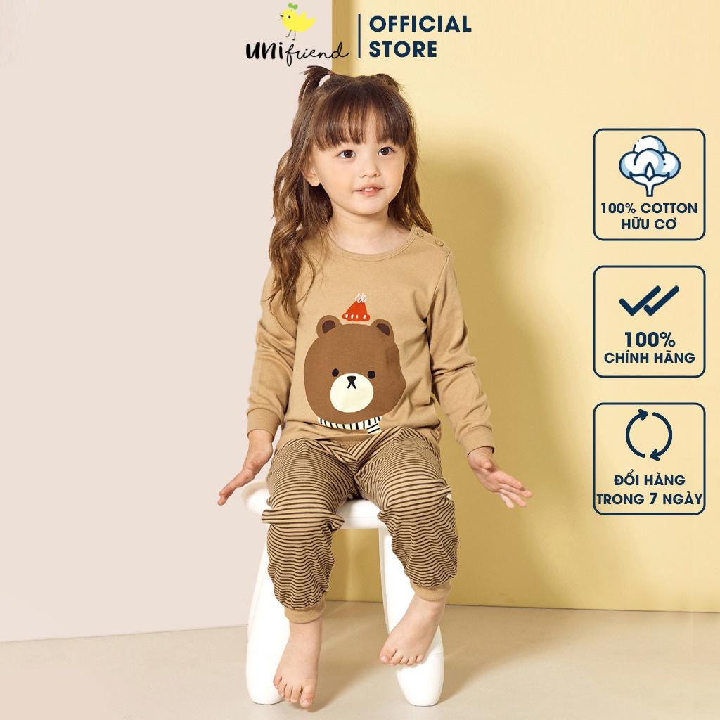 Bộ đồ quần áo dài tay cotton mùa thu đông dáng rộng cho bé gái U1030 - Unifriend Hàn Quốc, Cotton Organic