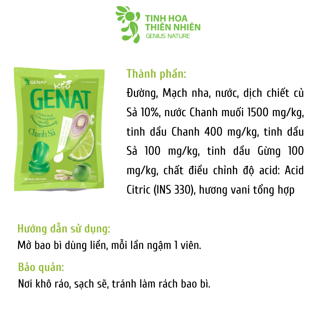 Combo 3 túi 20 viên - Kẹo thảo mộc Gezcol - Genat Chanh Sả - Genat Gừng - Giao 2H HCM