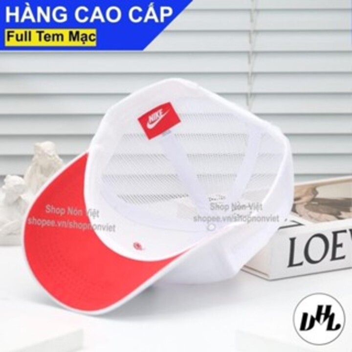 Mũ Lưỡi Trai Nón Kết PSC Logo Tròn Mặt Dưới Kết Đỏ Vải Cotton Trắng Phối Lưới Thoáng Mát Form Đứng Thời Trang