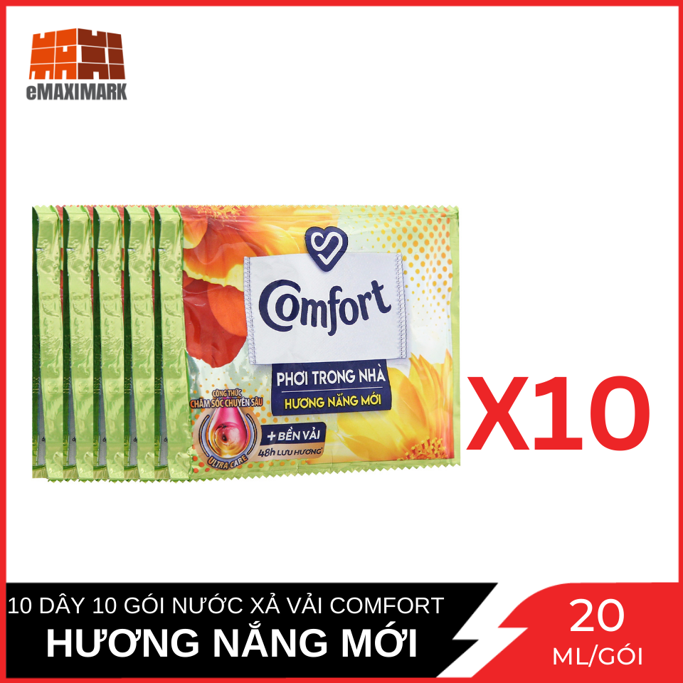 Combo 10 Dây Nước xả vải Comfort Phơi trong nhà Hương nắng mới 20ml dây 10 gói x10